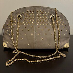 Be&D Gray Leather Gold Studded Gold Chain Strap Shoulder Bag